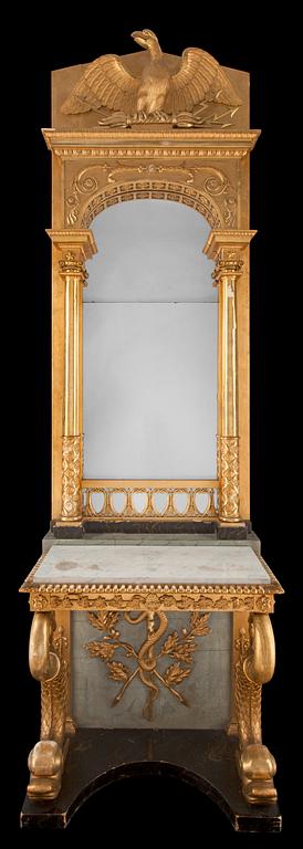 A Swedish Empire mirror and console table by P. G. Bylander.