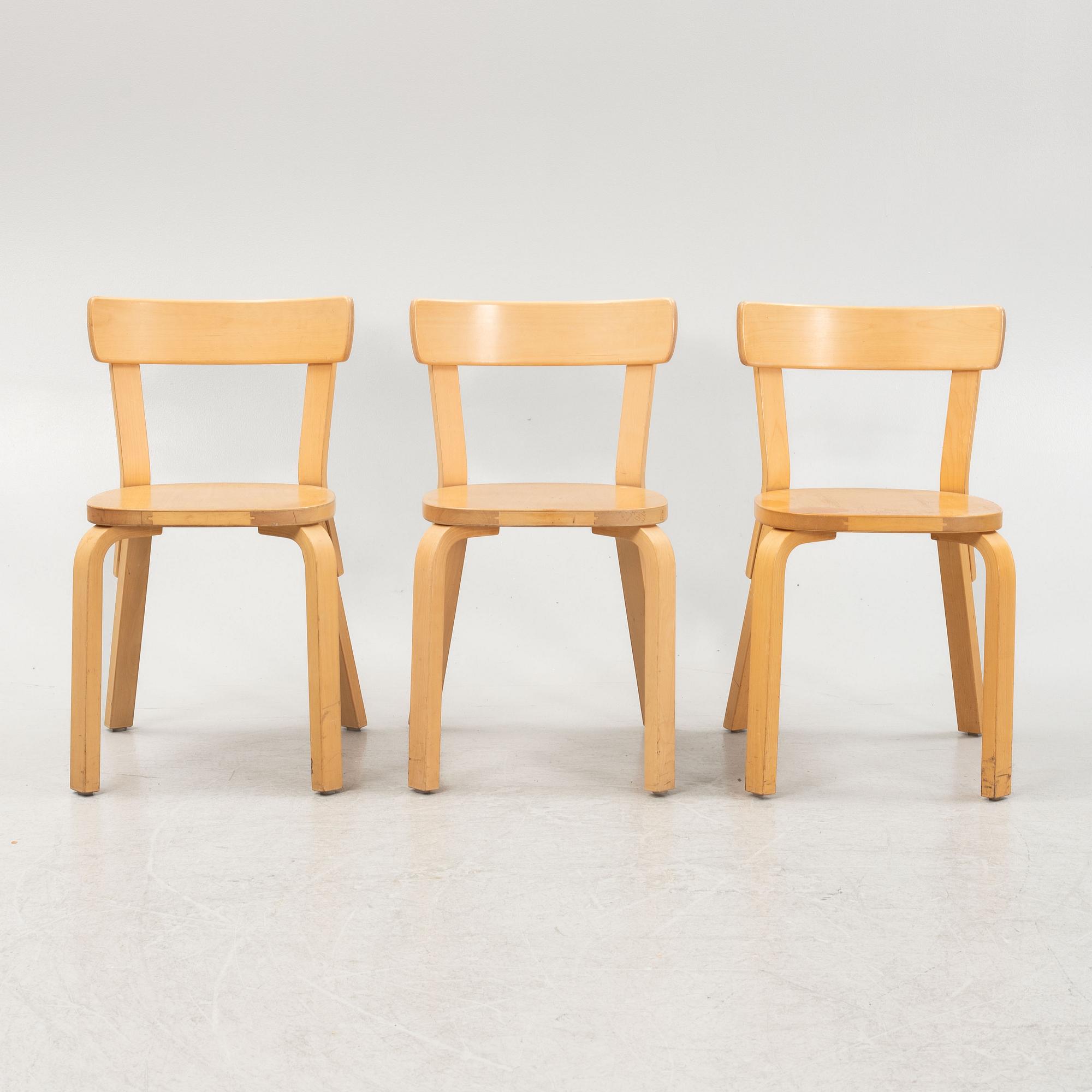 Alvar Aalto, stolar, 3 st, modell 69, Artek, Finland.