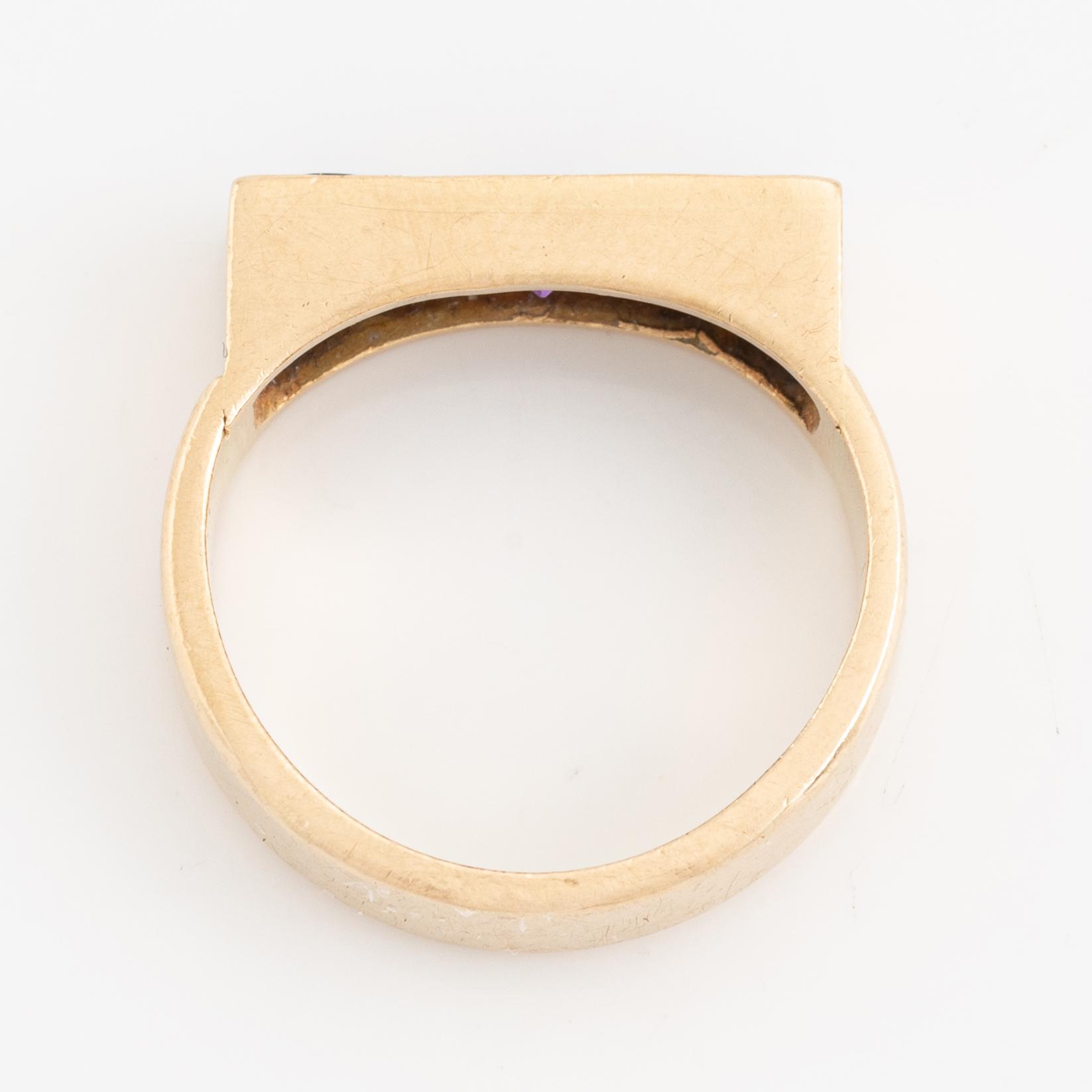 Wiwen Nilsson, ring 18K guld med ametist och turmaliner, Lund 1968.