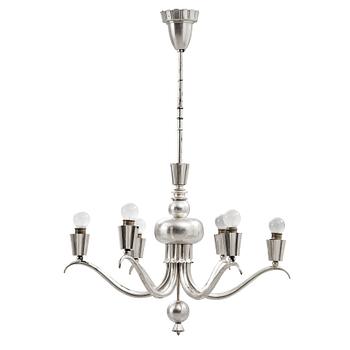 518. A Swedish Grace silver plated chandelier, 1920's-30's.