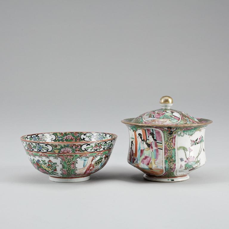 LOCKSKÅL SAMT SKÅL, porslin, Kanton, Kina 1800-tal.