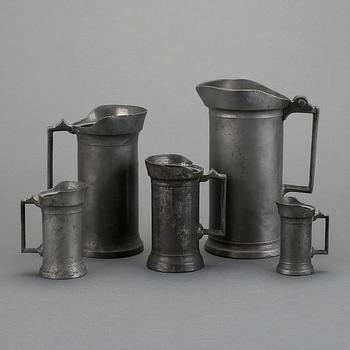 SAMLING TENNSTOP, 5 delar, engelska stämplar, 1800-tal.