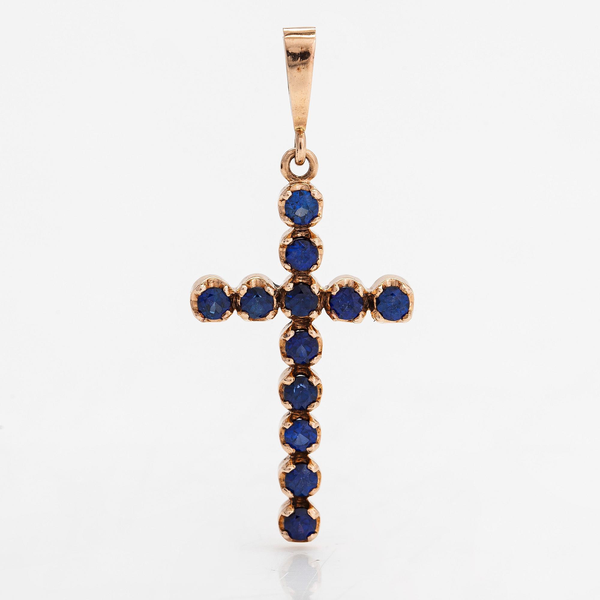 Hänge, kors, 14K guld med safirer. Ryssland, 2000-tal.