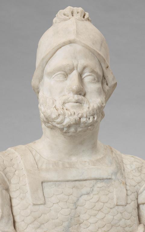 A pair of Swedish Baroque 17th century white marble busts representing Pomona och Mars.