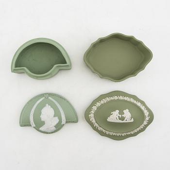 A collection of boxes, plates, and a vase 9 dlr mostly Wedgwood England 20th century jasperware.