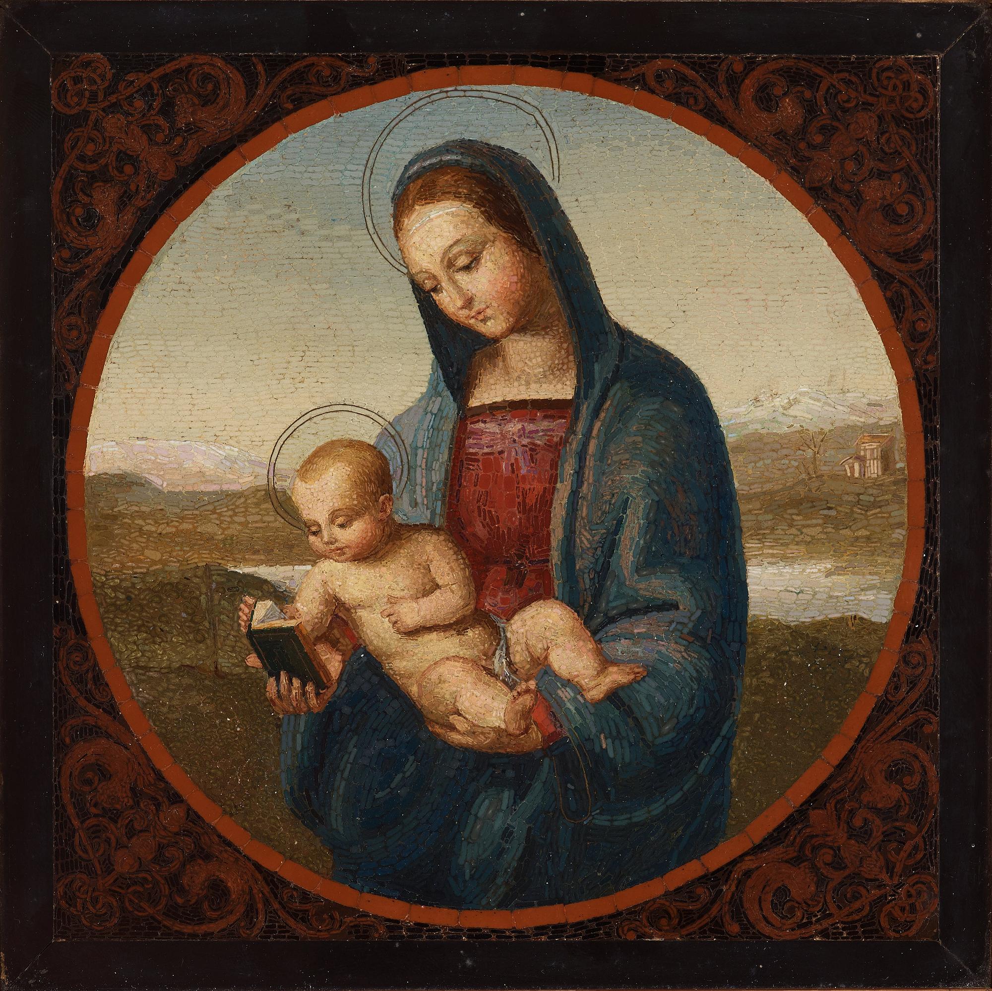 MICROMOSAIC, after Raphael's so-called Conestabile Madonna, Italy, 19th century.