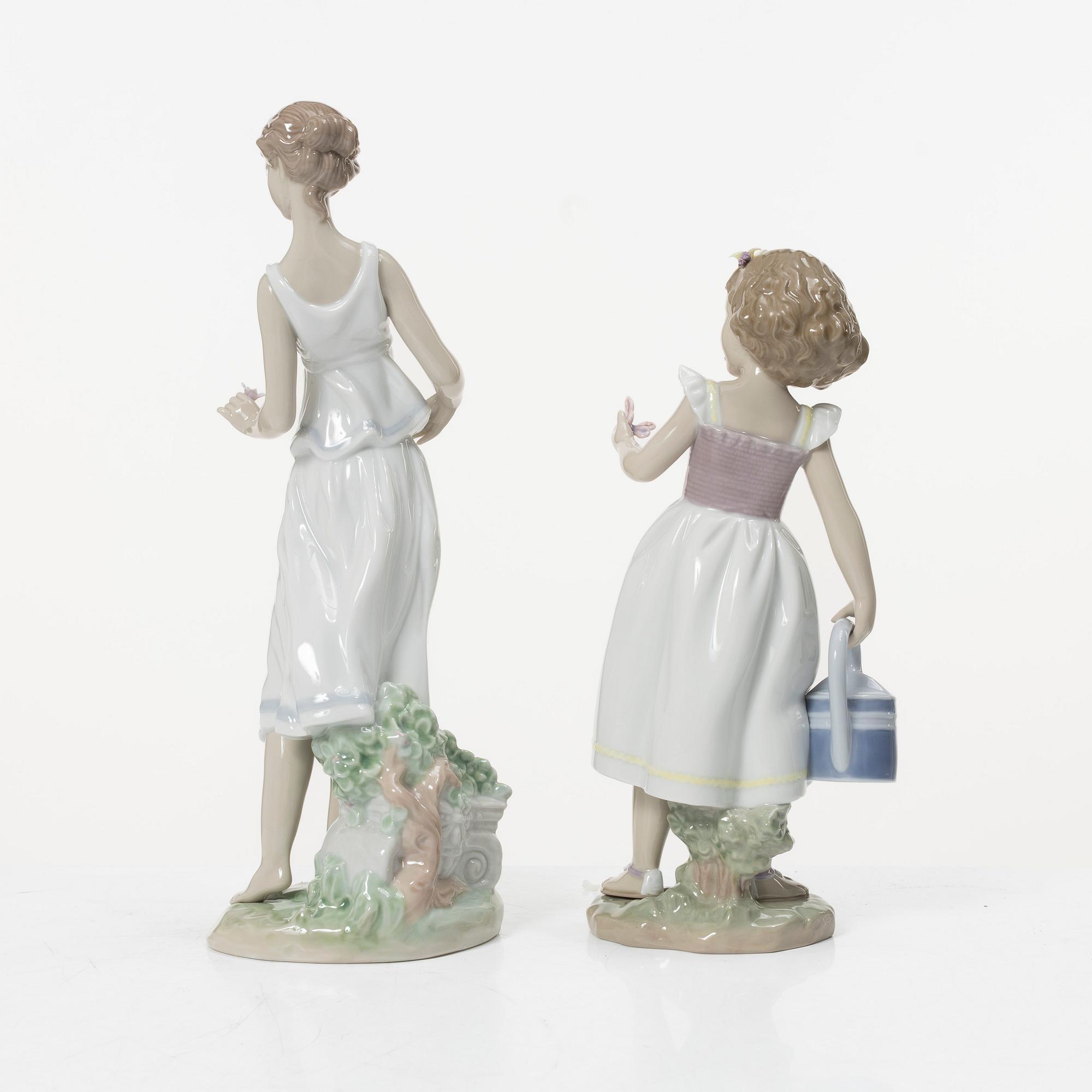 Lladró, 6 figurines, including "Wheelbarrow with flowers", "A barrow of fun", "A walk through blossoms", "Morning melodies".