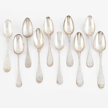 Swedish early 19th century silver spoons, 10 pieces.