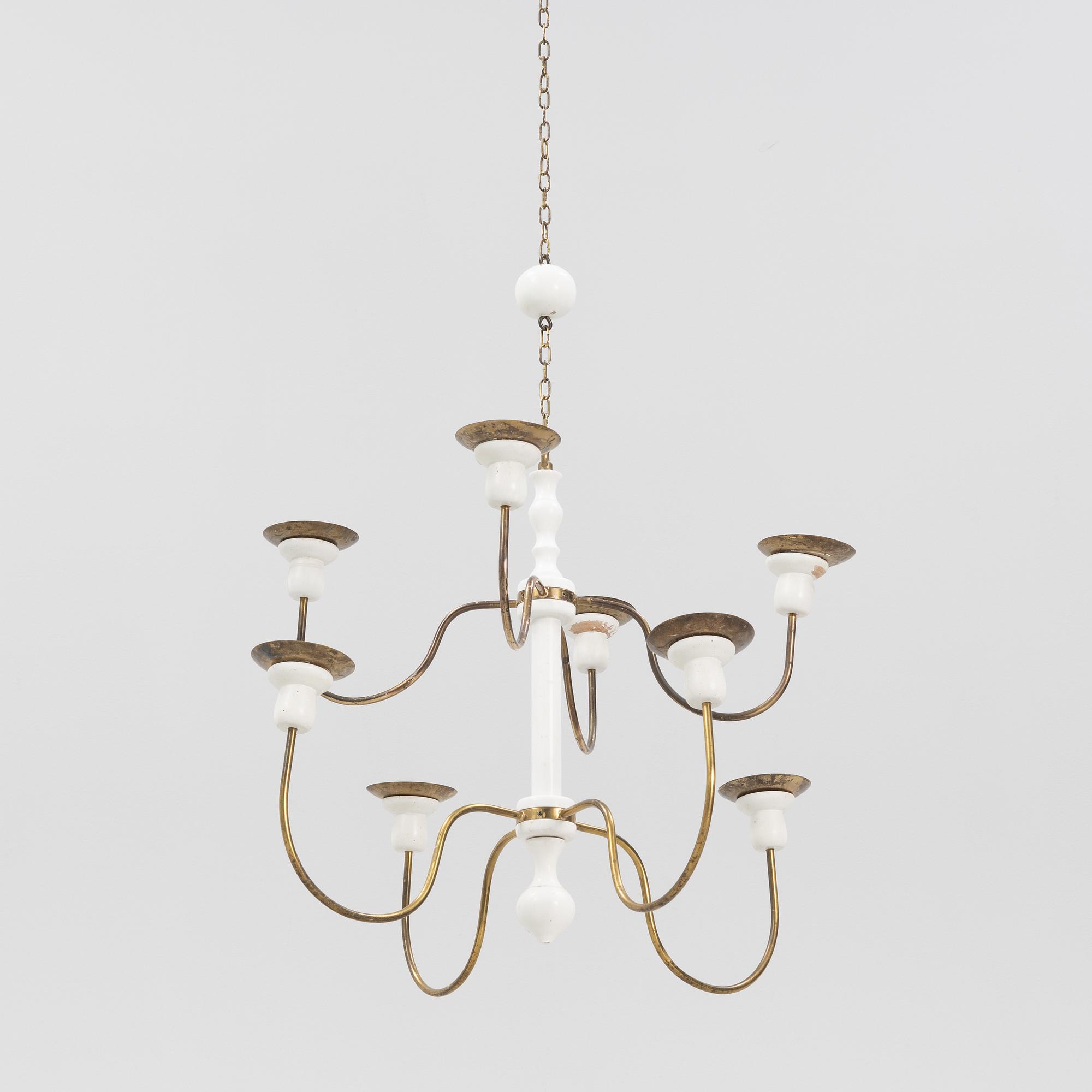 Josef Frank, a model '2586' wodden and brass chandelier, Firma Svenskt Tenn.