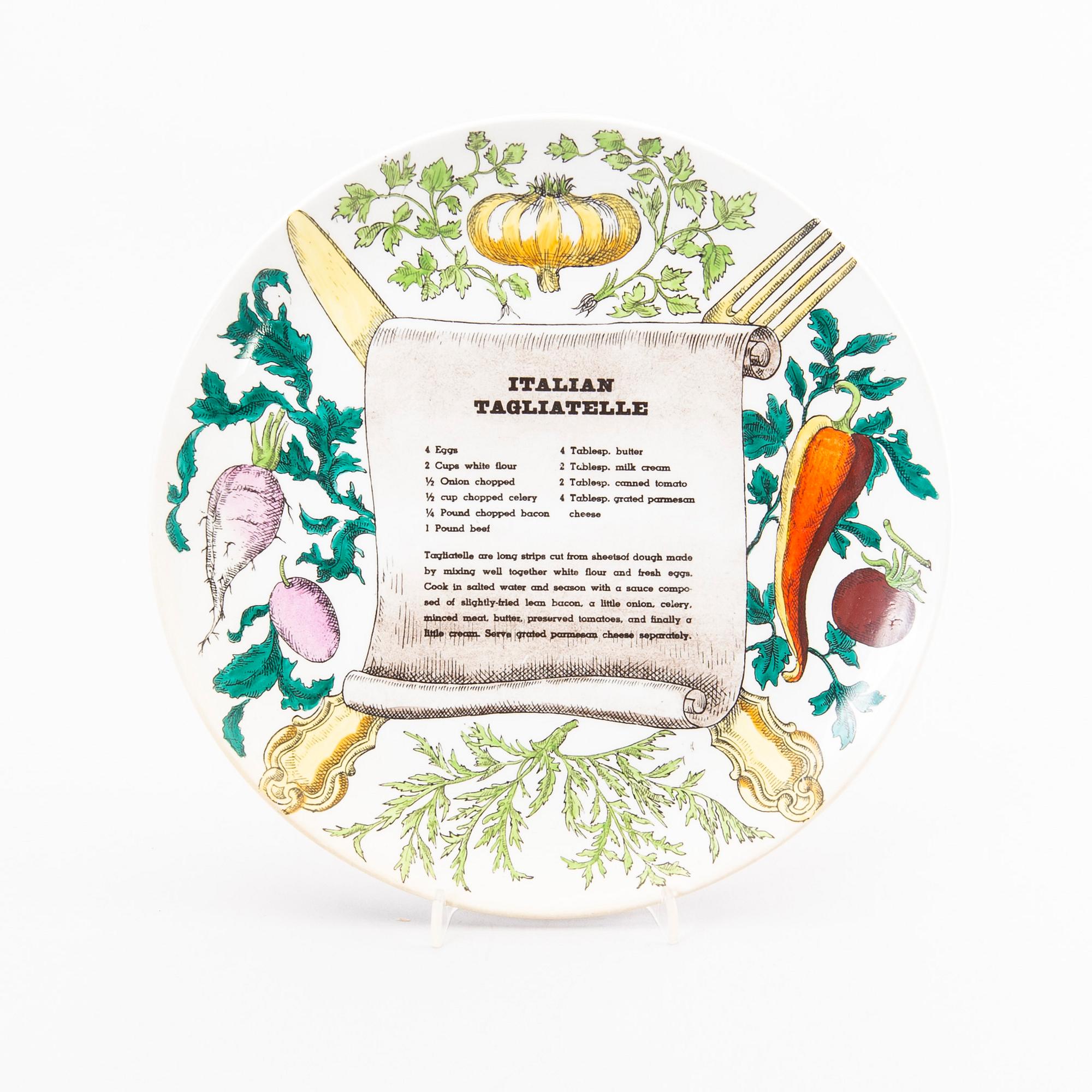 Piero Fornasetti, tallrikar 19 st "Ricette", Italien 1900-talets mitt.