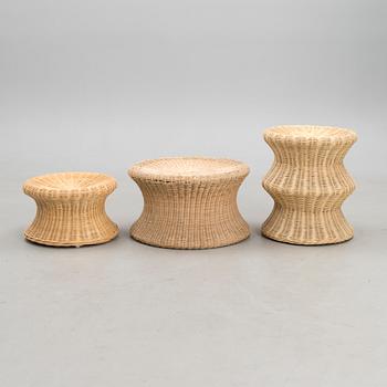 A set of three cane 'Story' stools, Hand made, Sokeva, Finland.