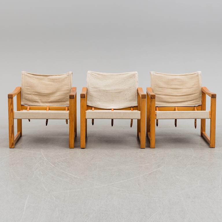 a set of three armchairs from the second half of the 20th century.