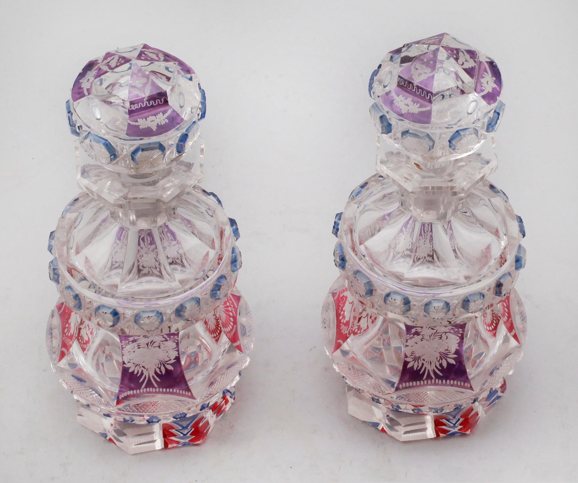 FLAKONGER, 1 par, glas, Böhmen, 1800-talets mitt.