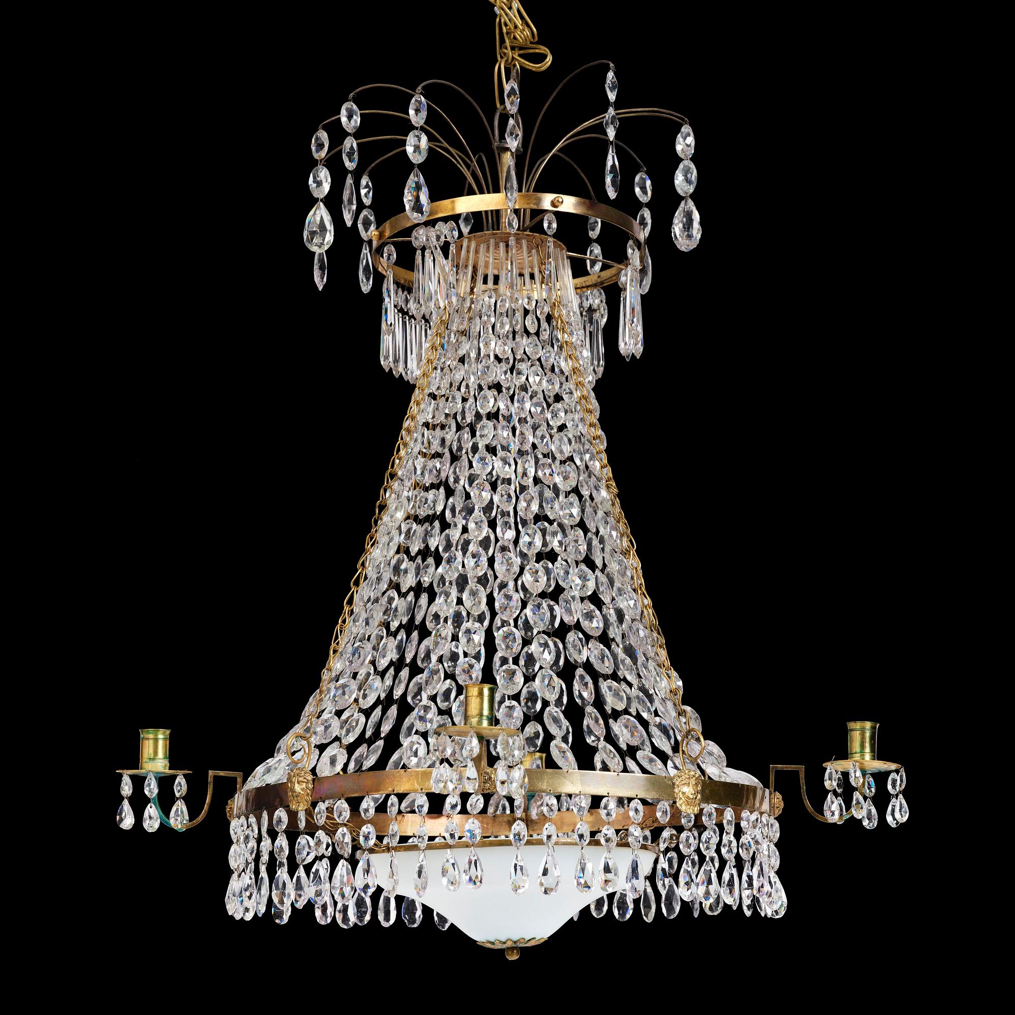 A late Gustavian five-light chandelier, late 18th century.