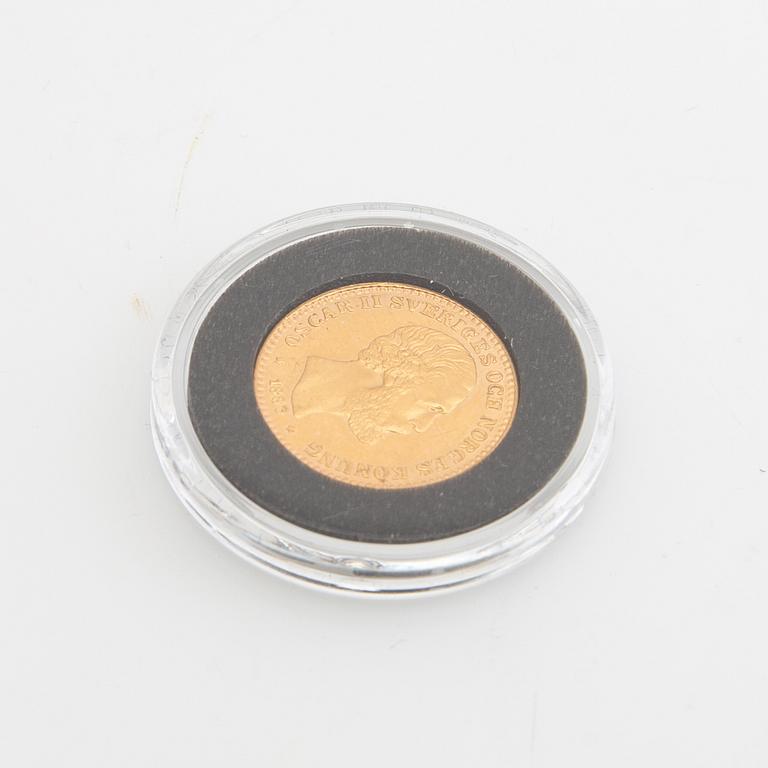 Guldmynt Sverige, Oscar II 10 kr, 1883, felpräglat.