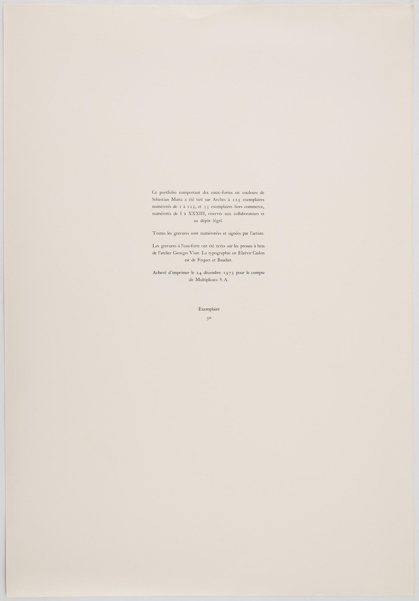 Roberto Matta, mapp med 10 st färgakvatinter, 1975, signerade med blyerts 30/125.