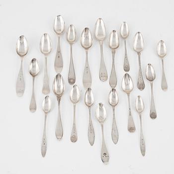 Twenty Swedish Silver Tea- and Coffee Spoons, 19th century.