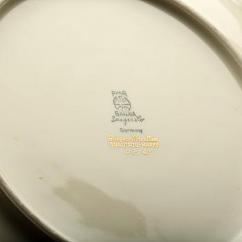 TEKOPPAR med FAT, 10 delar, porslin, "Swedish grace", Louise Adelborg, Rörstrand samt KAKFAT, porslin, Rosenthal.