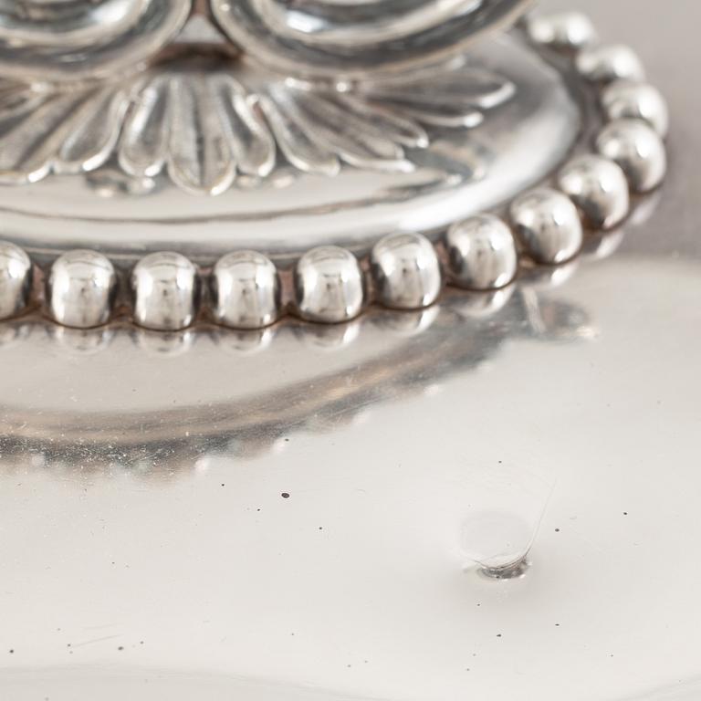A silver plate food dome cover, Atkin Brothers, Sheffield, England, and a dish, circa 1900.