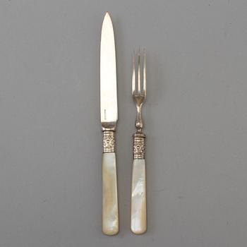 A 24 piece silverplate cutlery set with mother of pearl handles.