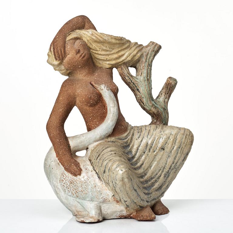 Stig Lindberg, a stoneware sculpture of 'Leda and the Swan', Gustavsberg studio, Sweden 1940's.