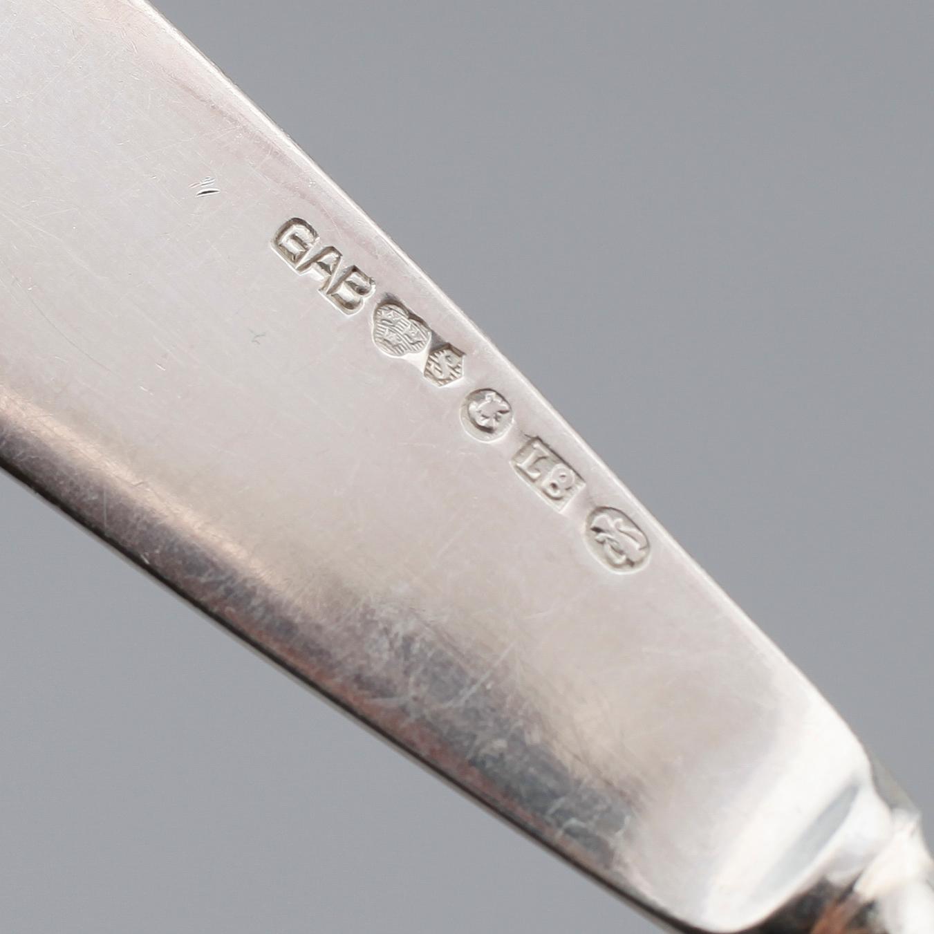 BESTICK, 39 delar snarlika, silver, GAB, Stockholm 1930/40-tal. Vikt med stålblad ca 1570 g.