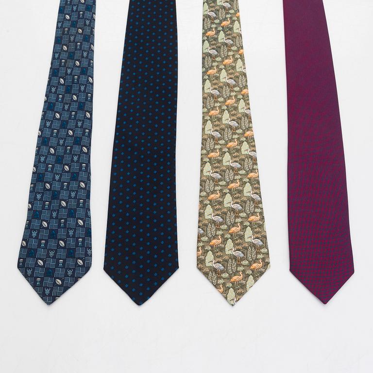 Hermès, four silk ties.