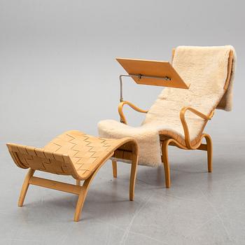Bruno Mathsson, a 'Pernilla' armchair and a stool, Karl Mathsson, Värnamo, 1950's/60's.