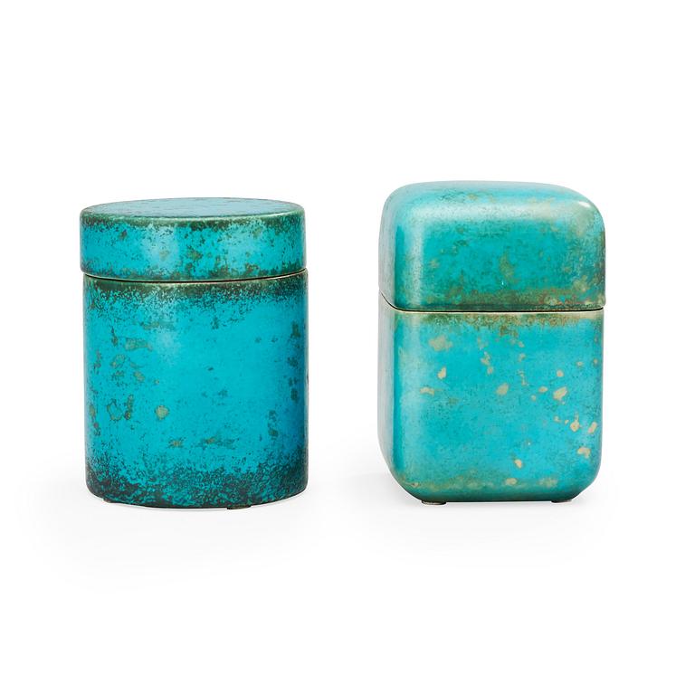 Two Hans Hedberg faience boxes, Biot, France.