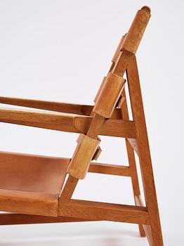 Børge Mogensen, an oak and natural brown leather easy chair model "2225", Fredericia Stolefabrik, Denmark, 1960s.