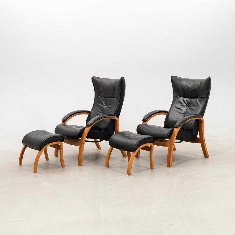 Jahn Aamodt armchairs, a pair with footstools "Easy" for Conform, late 20th century/early 21st century.