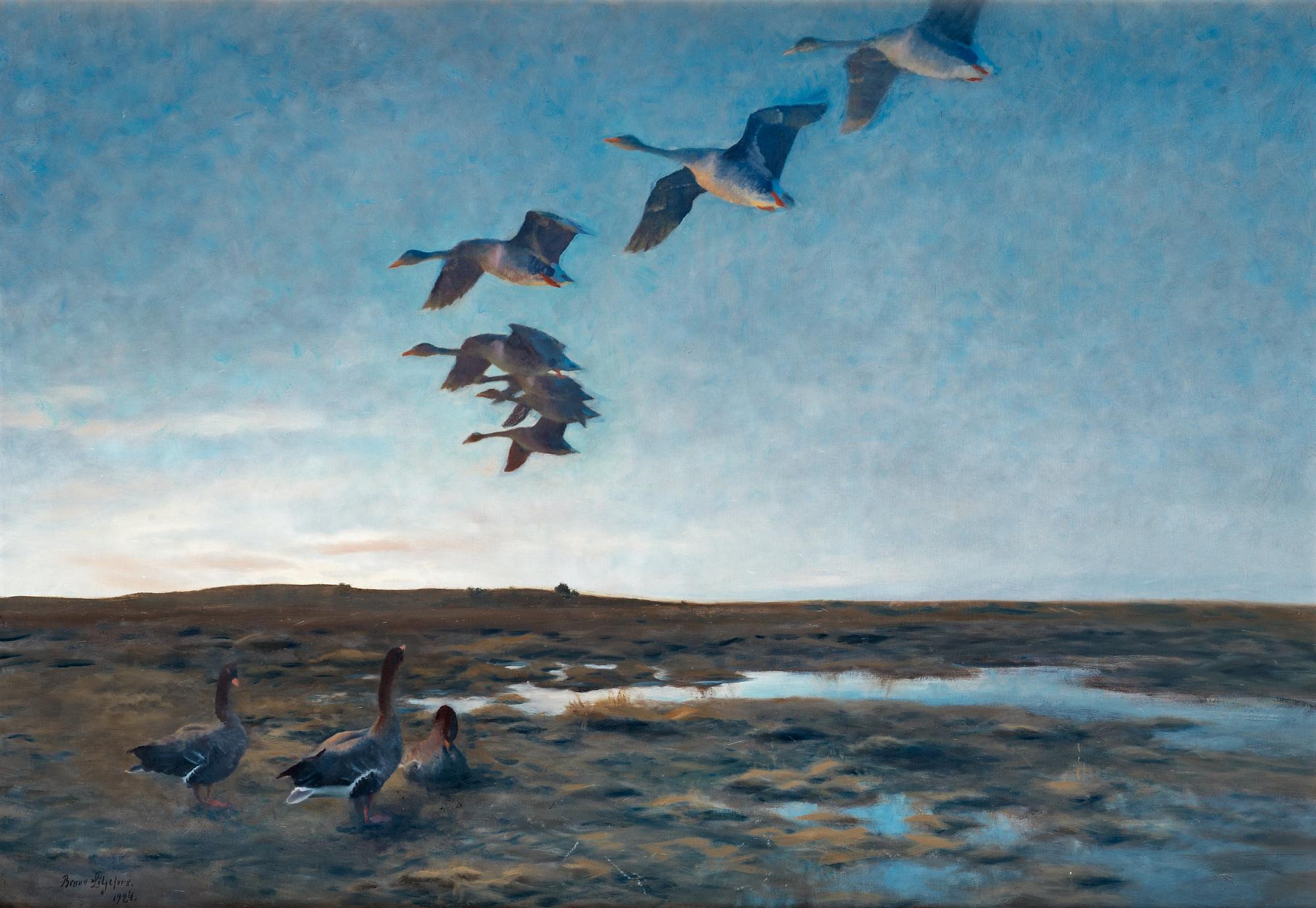Bruno Liljefors, "Vildgäss i aftonskymning" (Wild geese at dusk).