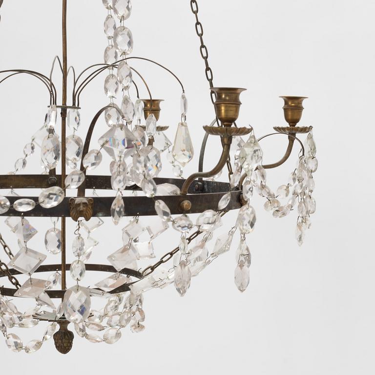 A Gustavian style chandelier, around the year 1900 incorporating older elements.