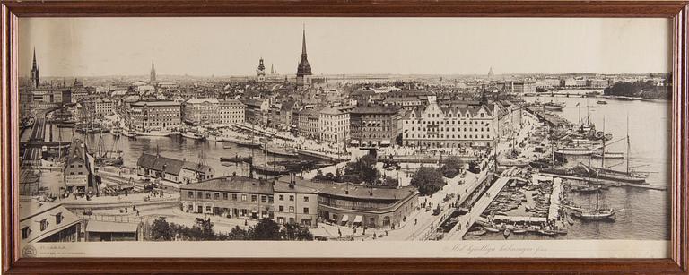 TRYCKBILD, Panoramavy av Stockholm från Katarinahissen. Sekelskiftet 1800/1900.