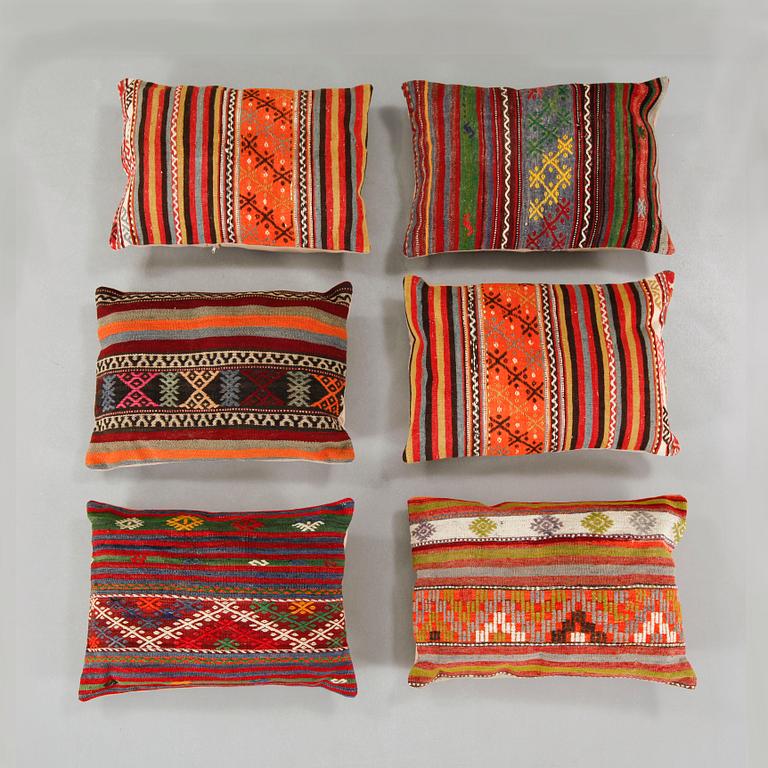 Six kelim pillows, modern made.