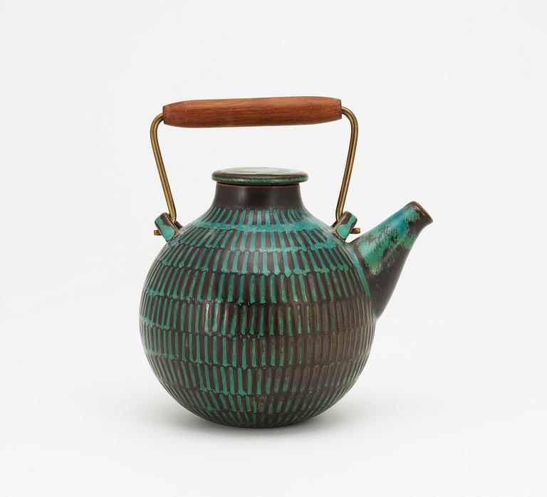 A Stig Lindberg stoneware teapot, Gustavsberg studio 1964.