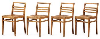 488. A set of four beech chairs, France 1920's-30's.