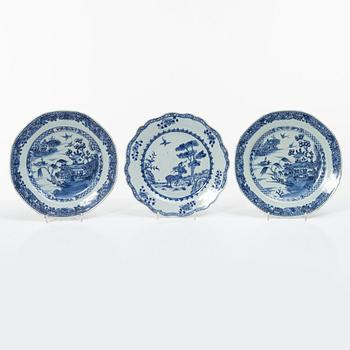 Nine blue and white porcelain plates, China, Qianlong (1736-95).