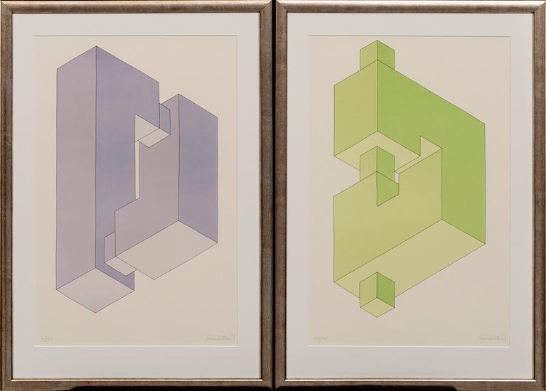 Oscar Reutersvärd, three litographs, signed and numbered 25/190, 4/190 and 3/190.