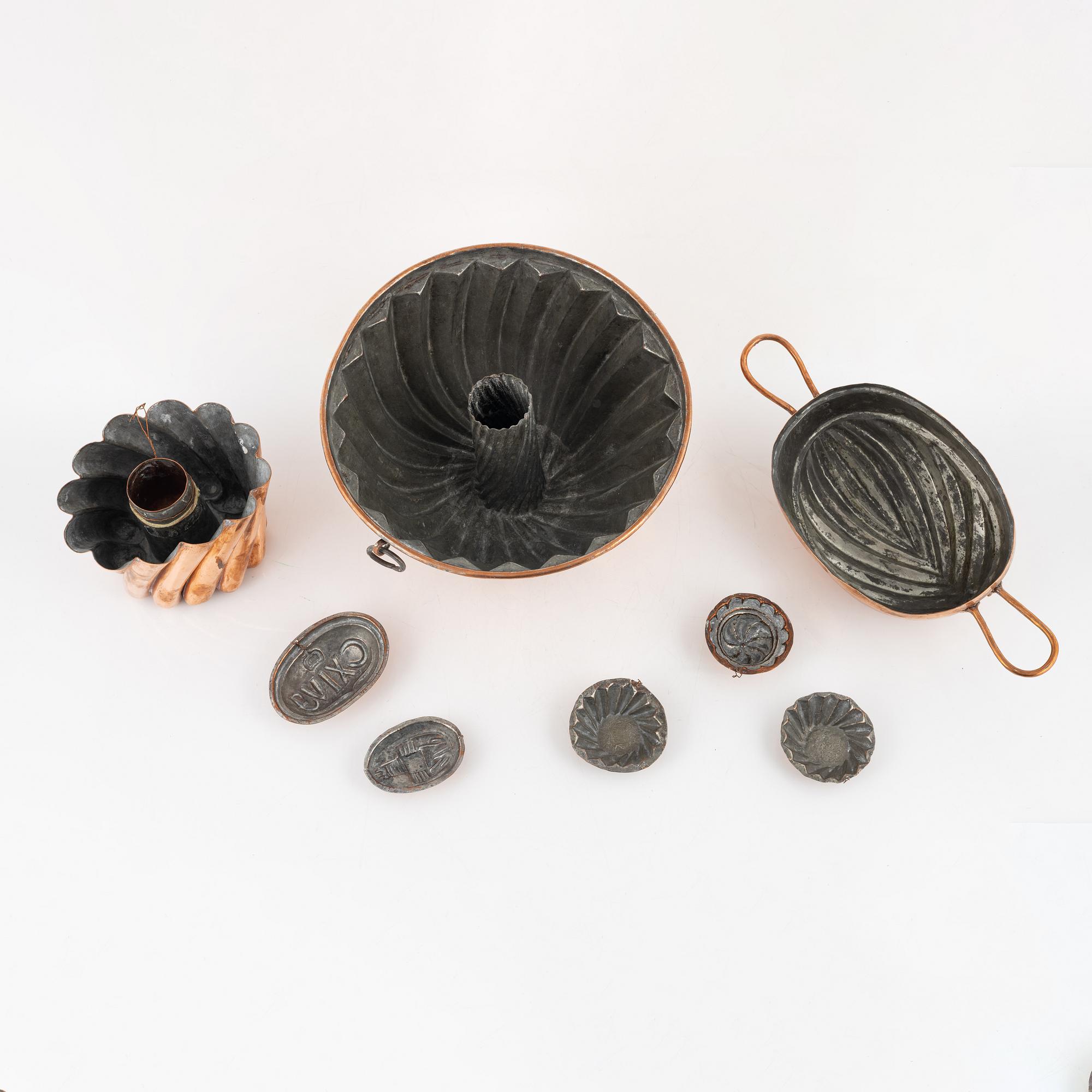 Copper moulds, 19th century (8 pieces).