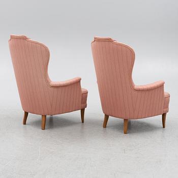 Carl Malmsten, fåtöljer, ett par, "Farmor", AB O.H: Sjögren, Tranås, 1985.