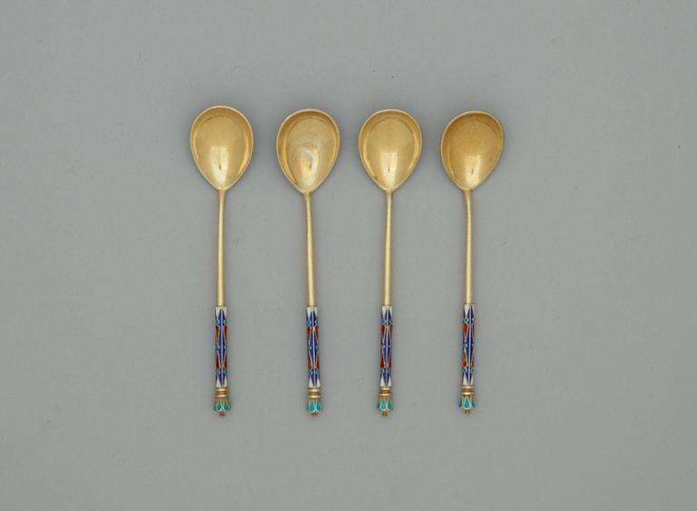 A set of four Russian 19th century silver-gilt coffee-spoons, unidentified makers mark, Moscow 1880's.