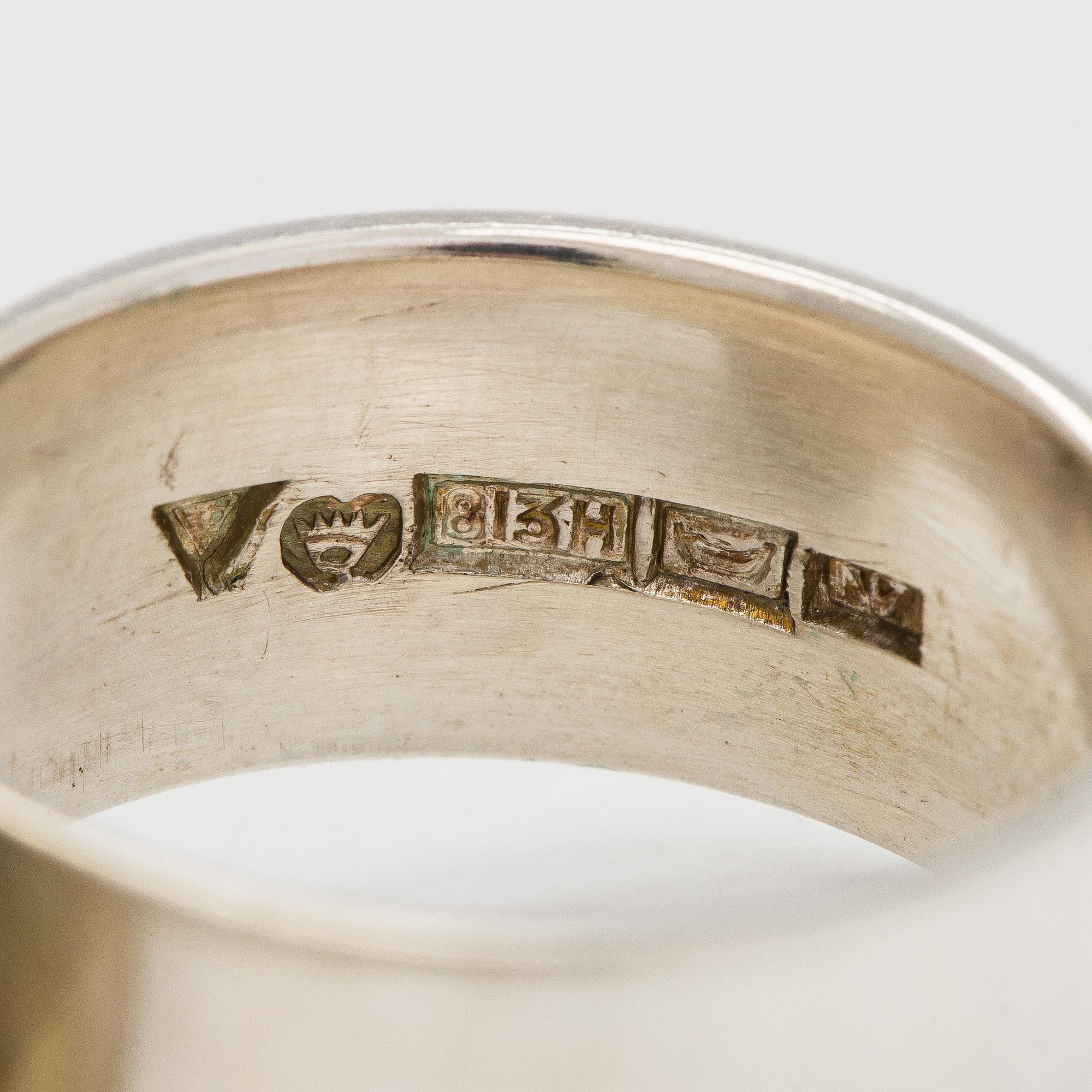 Rings and earrings, silver, Tillander, 1950 / 60s.