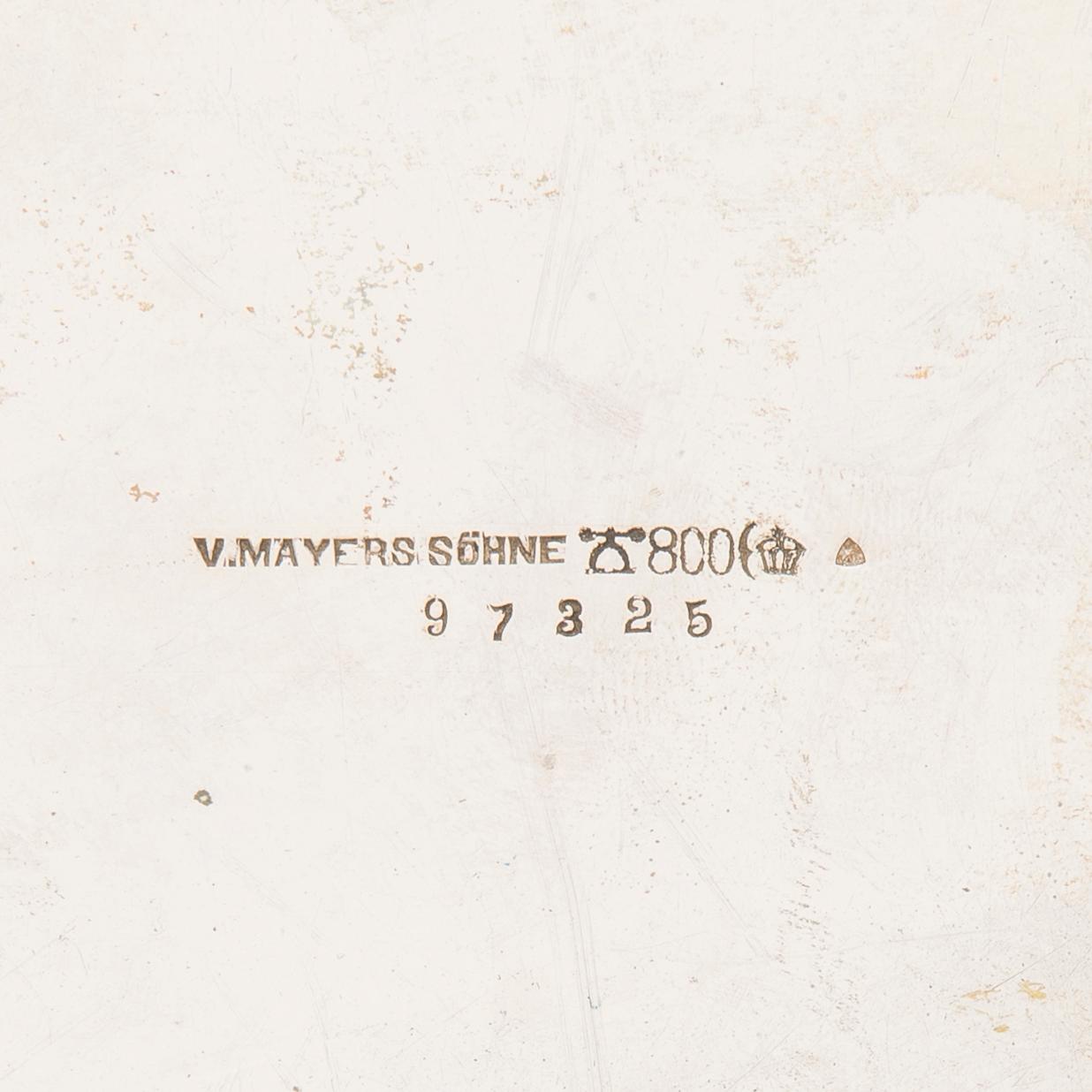 A German silver tray, mark of M.H. Wilkens & Söhne, Austrian import mark, retailer mark of V. Mayers Söhne, 1891-1901.