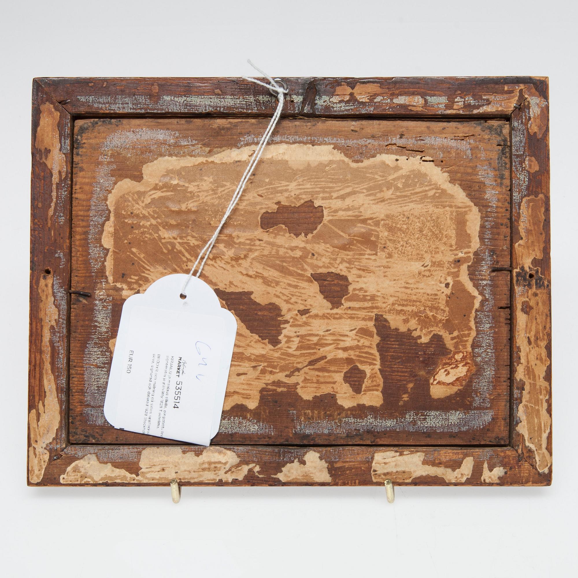 BRODYR och målning på siden, uppfodrad på skiva, signerad och daterad 1828 Stockholm.