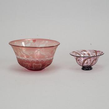 Eva Englund, skålar, glas, Orrefors, signerade.