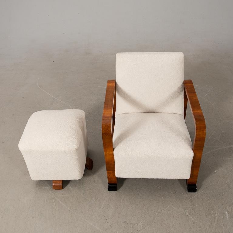 Fåtölj och fotpall, Art Deco, 1900-talets första hälft.