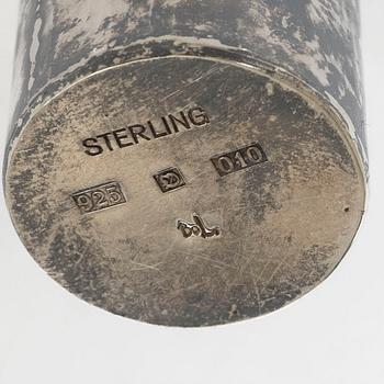 Three cups, dish, basket, jug, bowl, and ring holder, silver.