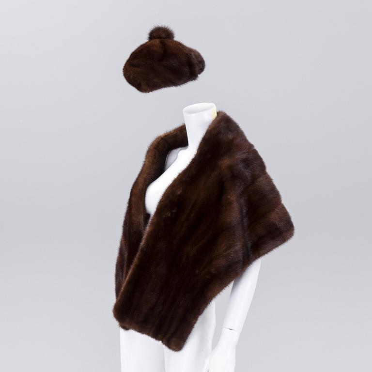A mink fur stole and hat, Stockholm.