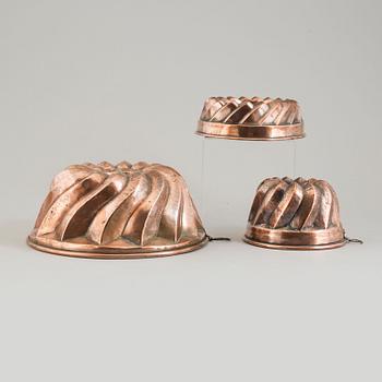 A set of three 19th century copper mould.